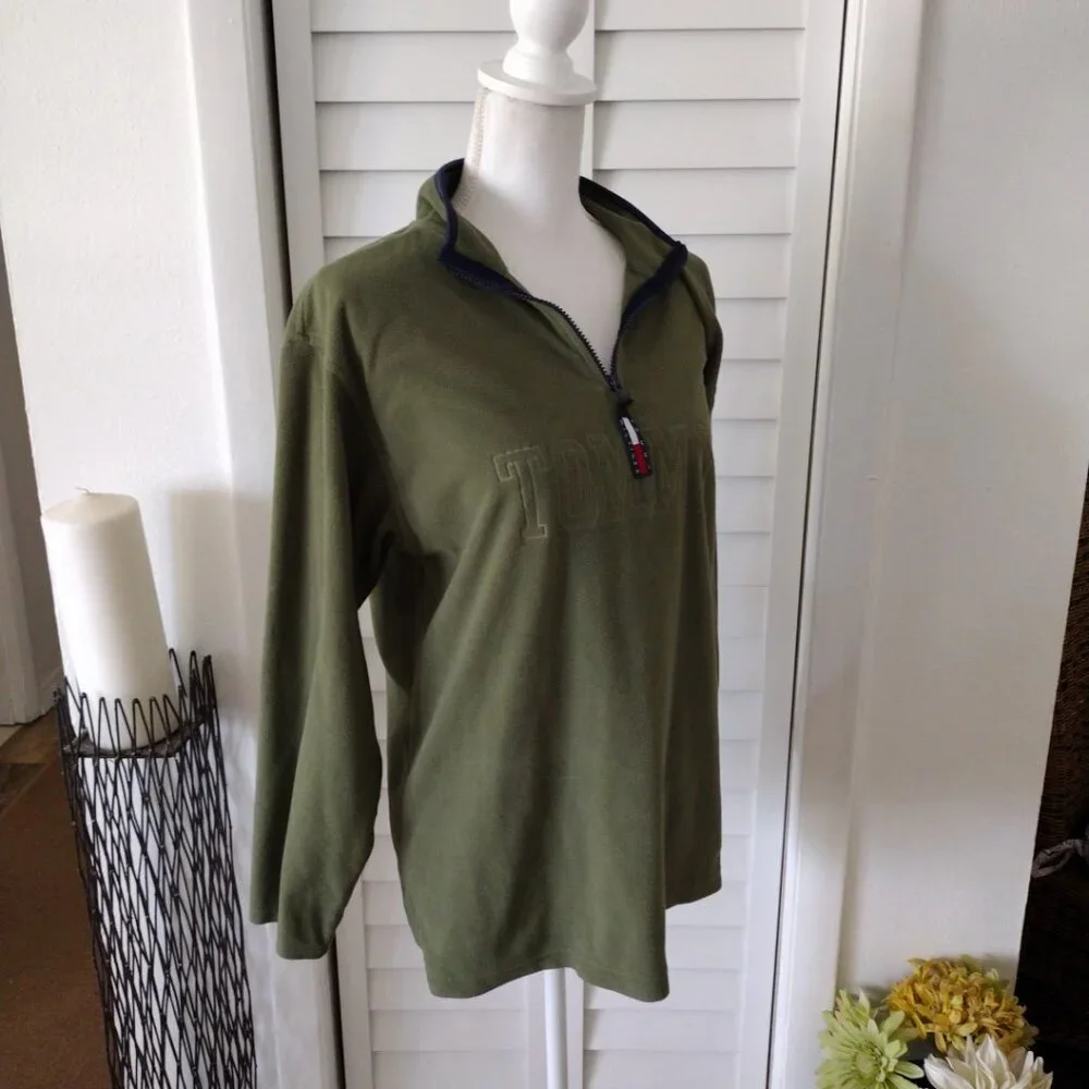 Tommy Hilfiger green‎ 1/4 zip fleece pullover long sleeve boys Sz XL